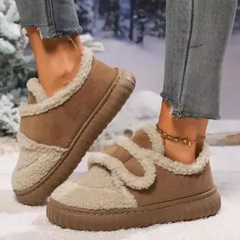 Зимние новые дизайнерские ботильоны Hook & Loop бренда, плюшевые, теплые, 2024 года, горячая распродажа, домашняя хлопковая обувь, удобные ботильоны на толстой подошве 36 темно-коричневого