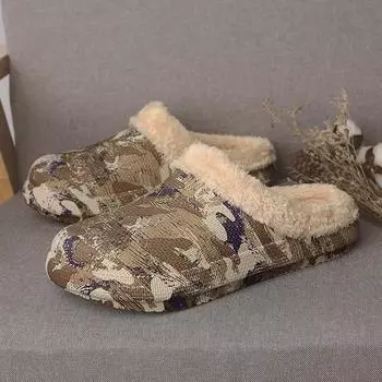 Зимние новые домашние мужские модные тапочки из бархата, уличные теплые домашние мягкие хлопковые туфли, нескользящие хлопковые тапочки с толстой подошвой 38.5 бежевый