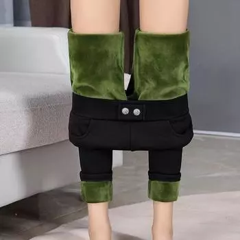 Зимние новые леггинсы с высокой талией из полиэстера и толстой изоляции 2024 года M чёрный