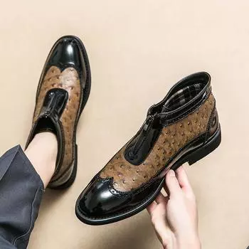 Зимние новые модные брендовые высокие кожаные туфли мужские кожаные повседневные ботинки на молнии мужские деловые ботинки без застежек удобные ботильоны 38 чёрный