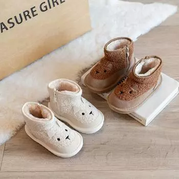 Зимние новые модные милые зимние ботинки в мультяшном стиле для мальчиков и девочек в корейском стиле из бархата, теплые большие хлопковые ботинки для хлеба 17