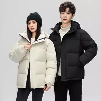 Зимние новые модные однотонные пуховики больших размеров для мужчин и женщин, короткие пары, утолщенные и теплые белые куртки с капюшоном на утином пуху S