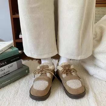 Зимние новые модные повседневные элегантные кроссовки с плоской подошвой, повышенный комфорт, однотонные, из бархата, с круглым носком, на шнуровке, женские туфли 35 чёрный