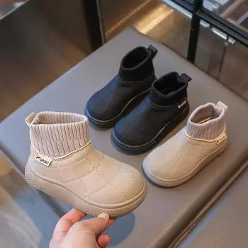 Зимние новые модные повседневные детские кроссовки простые толстые стильные универсальные туфли для девочек удобные теплые туфли для мальчиков на толстой подошве из хлопка 26insole16.5cm хаки