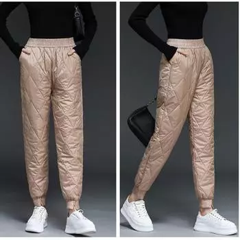 Зимние новые модные женские эластичные брюки с высокой талией, утолщенные теплые шаровары, длинные брюки с высокой талией L серый