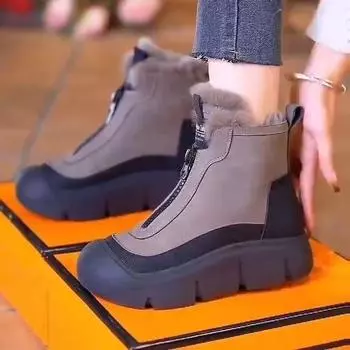 Зимние новые модные женские ботинки Martin на платформе 2025 года, зимние хлопковые ботинки из флиса, теплые повседневные туфли с застежкой-молнией спереди 36