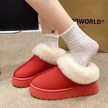 Зимние новые модные зимние сапоги 2024 года, женские ботильоны на платформе с круглым носком, роскошные дизайнерские классические туфли для женщин 36 красный