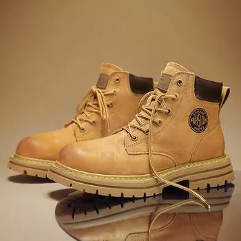 Зимние новые мужские ботинки Martin 2025 года, высокие мотоциклетные ботинки, пара ботинок Martin, модная кожаная обувь первого слоя 35 жёлтый