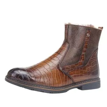 Зимние новые мужские ботинки ретро молния плюшевые теплые высокие туфли EUR41 красно-коричневый