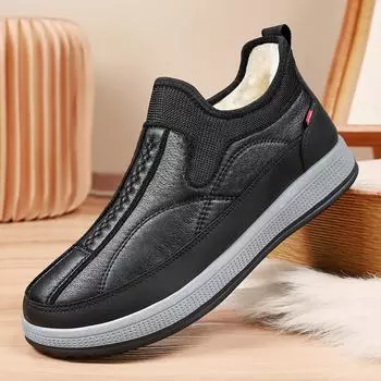 Зимние новые мужские хлопковые туфли нескользящие теплые бархатные мужские туфли зимние туфли для улицы однопедальные папины туфли 39 чёрный