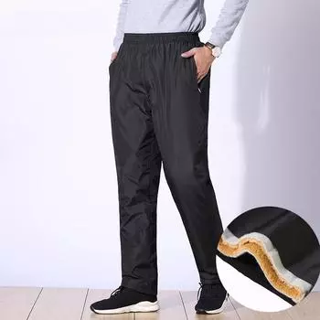 Зимние новые мужские плюшевые и толстые хлопковые брюки для теплой повседневной носки брюки для папы M чёрный