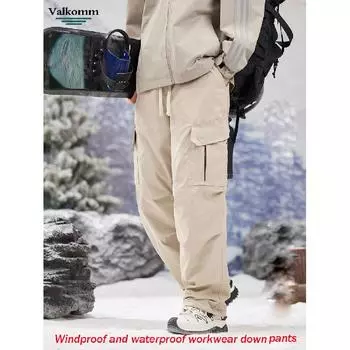 Зимние новые мужские рабочие брюки для катания на лыжах, утолщенные водонепроницаемые свободные брюки на утином пуху, ношенные более 90 лет, белые брюки на утином пуху M чёрный