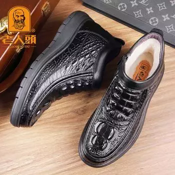 Зимние новые мужские туфли из бархатной кожи 2025 года, мужские кожаные повседневные туфли с высоким берцем из хлопка, термообувь из полностью шерстяной кожи 38