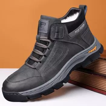 Зимние новые мужские туфли с высоким берцем из кожи ручной работы, повседневная обувь из флиса и хлопка, мужские туфли 3368 38