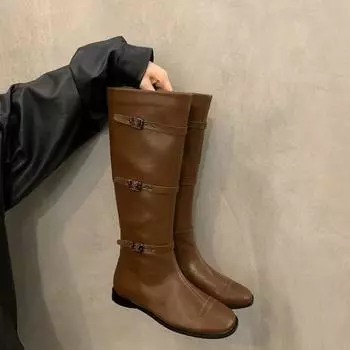 Зимние новые нескользящие ботинки для женщин, износостойкие, модные, 2024, высококачественные, с острым носком, женские сапоги длиной до колена Botines Mujer 35 чёрный