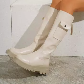 Зимние новые однотонные модные ботинки с круглым носком и квадратным носком, повседневные удобные модные ботинки большого размера для женщин 43