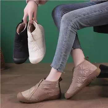 Зимние новые плоские зимние ботинки для женщин, нескользящие, модные повседневные короткие ботинки и плюшевые толстые теплые хлопковые туфли 35 чёрный