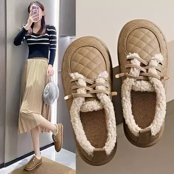 Зимние новые плюшевые и теплые зимние сапоги 2024 года, хлопковая обувь на одну ногу с мягкой подошвой для женщин 35 покинуть белый