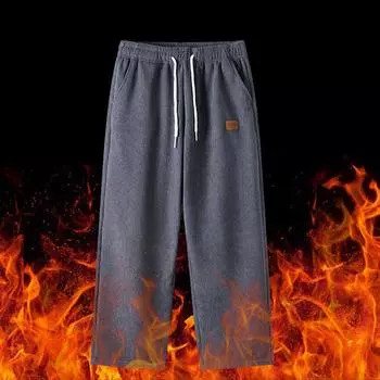 Зимние новые плюшевые и утолщенные мужские прямые повседневные брюки M серый