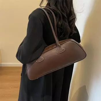 Зимние новые популярные женские сумки-багет 2024 года, простые однотонные темпераментные женские сумки под мышками из искусственной кожи премиум-класса, рабочая и пригородная женская сумка через плечо чёрный