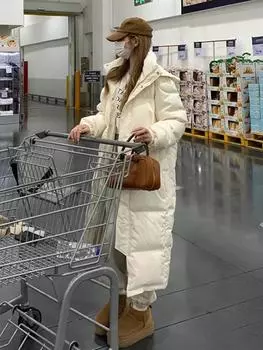 Зимние новые пуховики мужские и женские белые утиные пуховики супер длинные до колена утолщенные зимние пара свободные китайские играть S (80-55kg wearable)