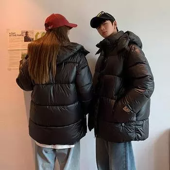 Зимние новые пуховые хлопчатобумажные куртки женские короткие пары утолщенные черные хлопчатобумажные куртки зимние куртки мужские трендовые M