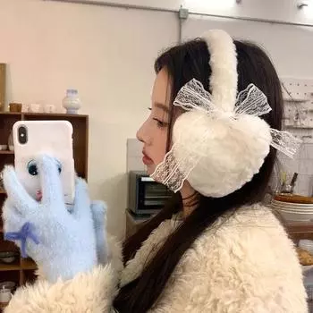 Зимние новые японские милые наушники для девочек, кружевные плюшевые зимние теплые головные уборы для женщин, беруши, защита от холода, наушники Love