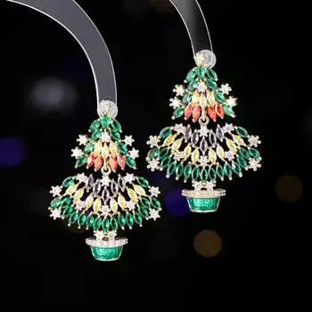 Зимние новые серьги в виде рождественской елки из тяжелой промышленности, цветные циркониевые инкрустированные с праздничной атмосферой, серьги в виде ветра прилив