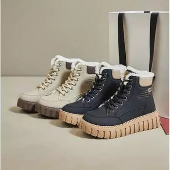 Зимние новые стильные удобные теплые модные короткие ботинки простые нескользящие на шнуровке тонкие повседневные спортивные ботинки для верховой езды ботинки на платформе 35