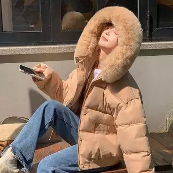 Зимние новые свободные и универсальные короткие пуховые куртки на хлопковой подкладке, женские куртки на хлопковой подкладке, куртки с капюшоном и утепленные куртки M чёрный