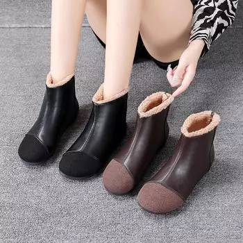 Зимние новые теплые ботинки на плоской подошве в стиле ретро, удобные мягкие ботильоны на мягкой подошве, зимние ботинки для женщин, Botas De Mujer 35 чёрный