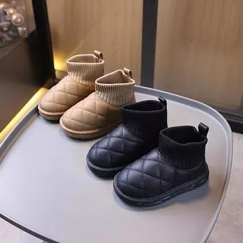 Зимние новые теплые хлопковые ботинки для мальчиков, толстые хлопковые ботинки для девочек 25 чёрный