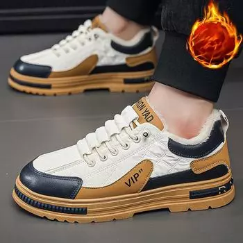 Зимние новые теплые мужские туфли большого размера, бархатные низкие рабочие ботинки, мужская повседневная модная обувь, спортивная хлопковая обувь 39 серый/белый