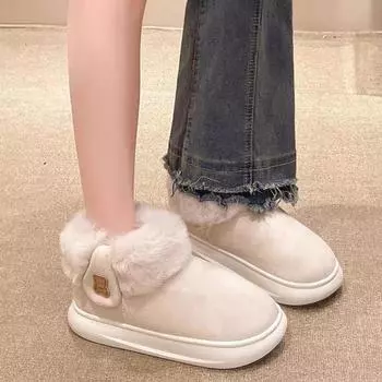 Зимние новые теплые удобные повседневные зимние сапоги с круглым носком и плоской подошвой элегантные модные женские бархатные меховые сапоги 36