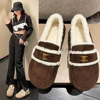 Зимние новые теплые женские туфли на плоской подошве 2024 года, корейская версия, женские повседневные туфли-лодочки Mary Jane, рабочая обувь для улицы 35 серый