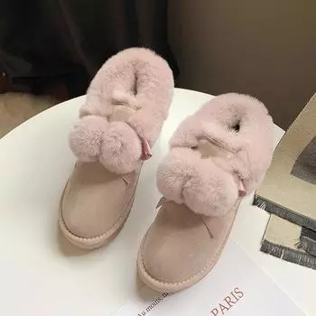 зимние новые теплые зимние сапоги, женские короткие шапочки с ворсом, нескользящие тапочки, популярная хлопковая обувь 35 бежевый