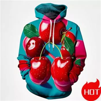 Зимние новые толстовки с 3D-принтом Fruit Cherry для мужчин и женщин, забавная уличная одежда, новинка в толстовках и свитшотах, модная толстовка с капюшоном S