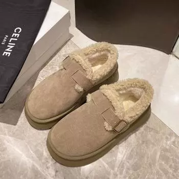 Зимние новые толстые хлопковые сапоги женские модные замшевые с круглым носком и пряжкой теплые удобные плоские зимние сапоги 35