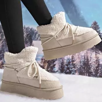 Зимние новые удобные замшевые теплые дизайнерские женские сапоги на толстой подошве для офиса, для прогулок, простые однотонные женские модные сапоги 36 бежевый