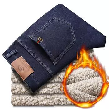 Зимние новые утолщенные деловые джинсы из овечьего флиса, мужские свободные прямые большие мужские брюки, теплые зимние брюки 28