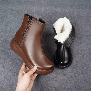 Зимние новые утолщенные теплые хлопковые ботинки с круглым носком, легкие бархатные удобные универсальные женские туфли 35 чёрный