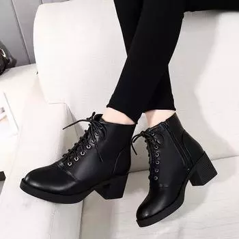 Зимние новые высокие каблуки модные ботинки Martin водонепроницаемые стол толстый каблук версия короткие ботинки с ботинками 34