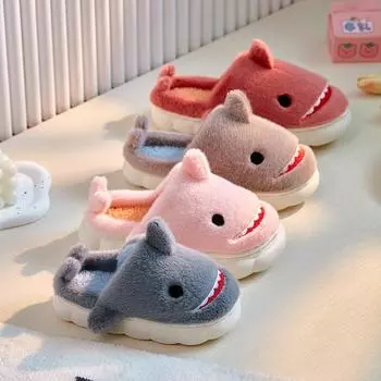 Зимние новые забавные тапочки с акулами, женские теплые плюшевые нескользящие плоские домашние тапочки, удобные толстые тапочки с рисунком из хлопка 36-37 розовый
