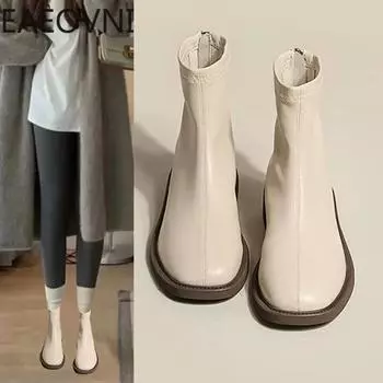 Зимние новые женские ботильоны модные мягкие кожаные женские элегантные короткие ботинки на низком квадратном каблуке туфли челси 35