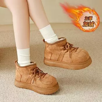 Зимние новые женские ботинки Kapibara средней высоты для снега Pier Pier Small Milk Bag, теплые модные ботинки с толстой подошвой и большим голенищем 35