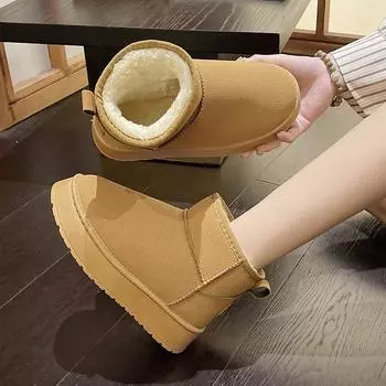 Зимние новые женские короткие плюшевые теплые зимние ботинки 2024 года, повседневная обувь, новые замшевые ботинки челси, женские ботинки с плоской подошвой 36 чёрный