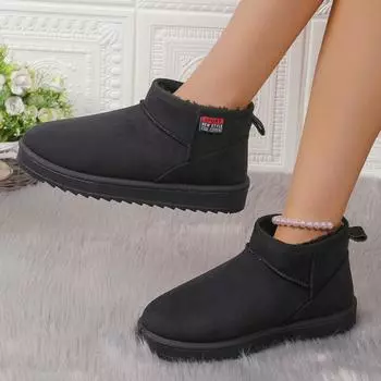 Зимние новые женские сапоги большого размера с круглым носком, однотонные, среднего размера, на каблуке, замшевые, с плоской подошвой, короткие модные женские сапоги 36