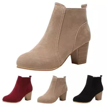 Зимние новые женские сапоги высокого качества, модные винтажные однотонные с круглым носком, на молнии, короткие голые сапоги 41 чёрный