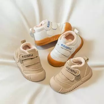 Зимние новые женские туфли для малышей, теплые детские туфли из хлопка, два хлопковых бархата, мужская мягкая подошва, нескользящая, одноклассники 16