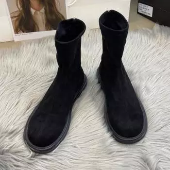 Зимние новые женские замшевые удобные однотонные короткие теплые элегантные повседневные модные ботинки 2024 года 35 чёрный